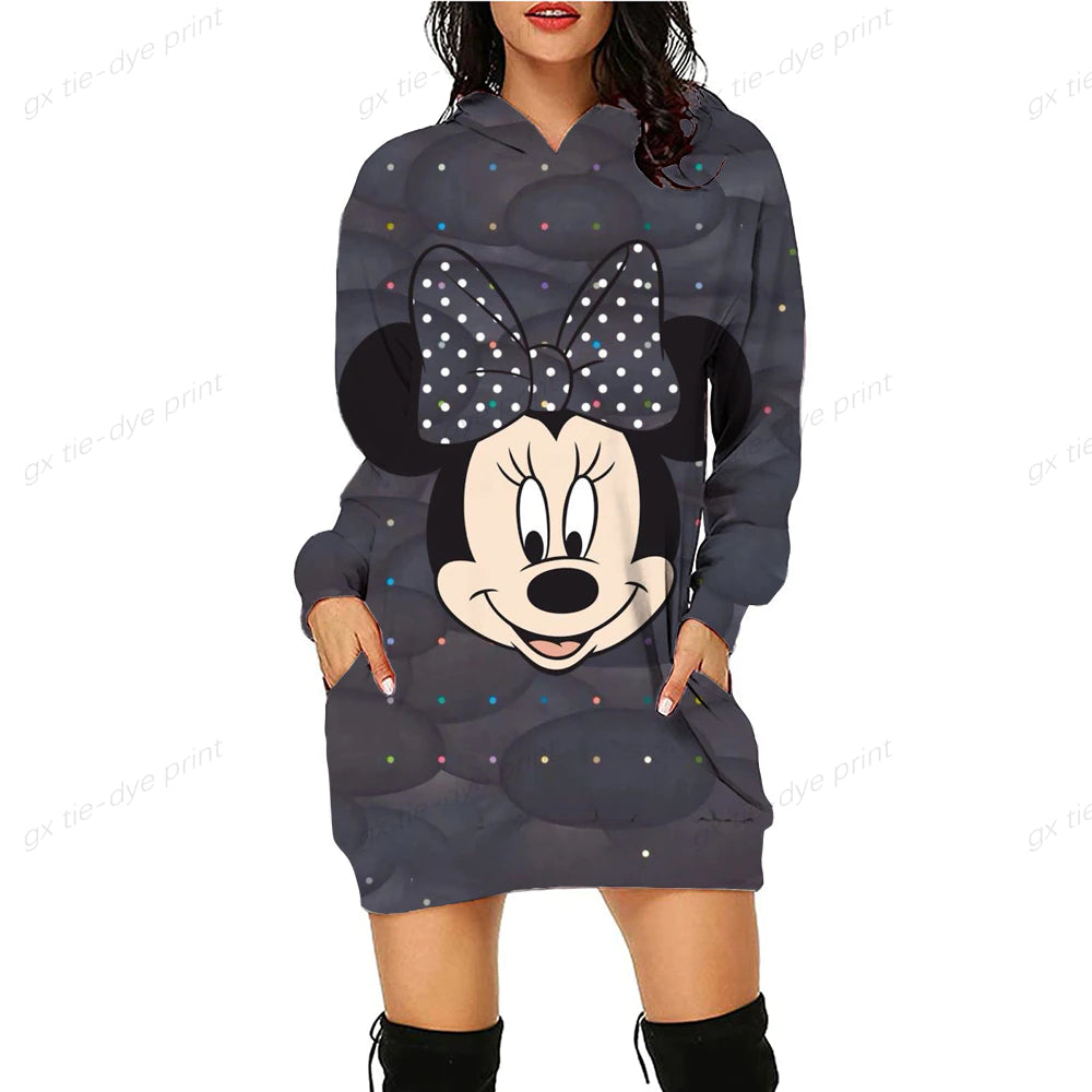 Minnie Mickey Mouse Women'S Dress 3D Dye Print Fashion Fall Winter Hoodie Casual Sexy Dress Loose Cartoon Kawaii Dress