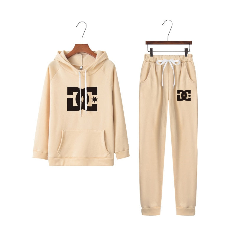 2022 New DC Printed Women'S Tracksuit Solid Color Sports Style Hooded Hoodies +Pants 2PCS Sets Clothing Windproof Woman Clothing