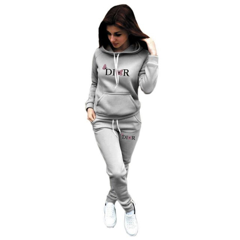 Couple Winter Butterfly Letter Printed Hoodie Tracksuit Men Women Elegant Brand Sweatshirt and Pants Fleece 2 Pic Set Clothing