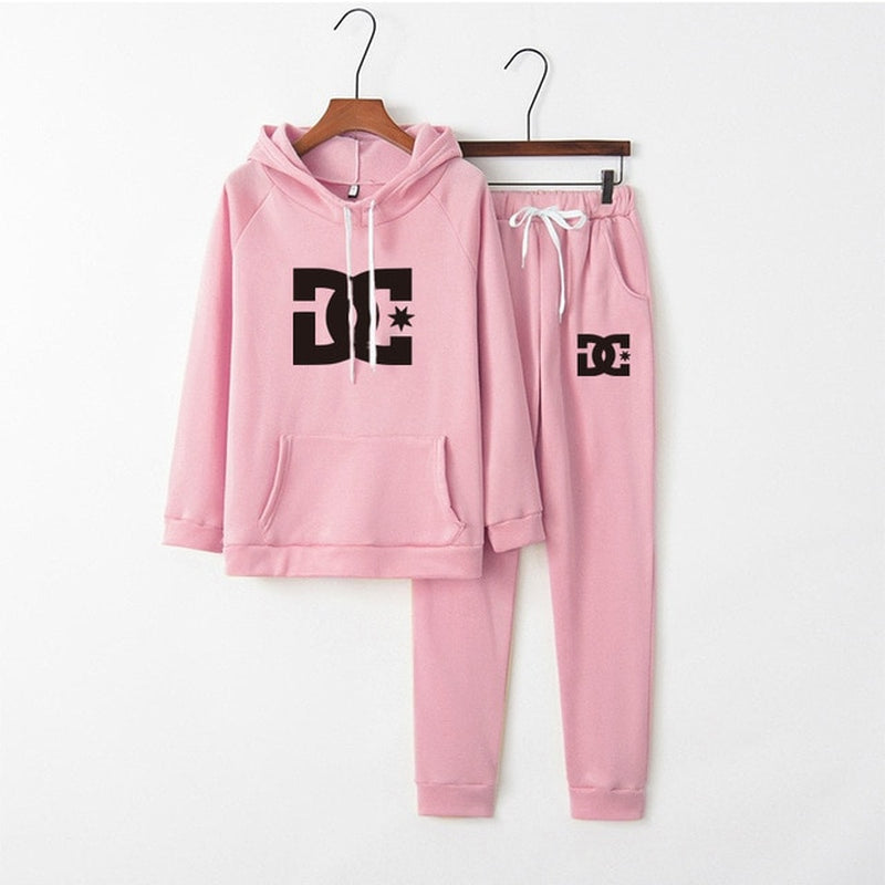 2022 New DC Printed Women'S Tracksuit Solid Color Sports Style Hooded Hoodies +Pants 2PCS Sets Clothing Windproof Woman Clothing