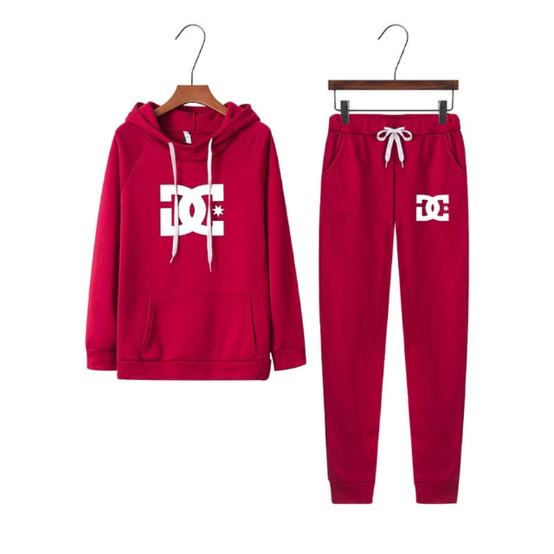 2022 New DC Printed Women'S Tracksuit Solid Color Sports Style Hooded Hoodies +Pants 2PCS Sets Clothing Windproof Woman Clothing