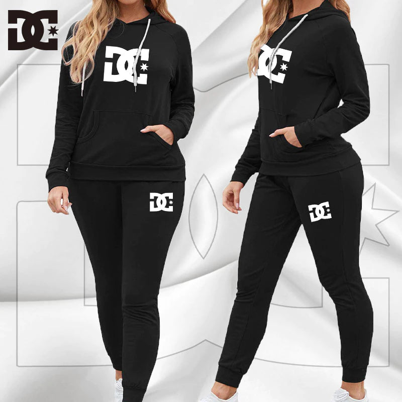 2022 New DC Printed Women'S Tracksuit Solid Color Sports Style Hooded Hoodies +Pants 2PCS Sets Clothing Windproof Woman Clothing