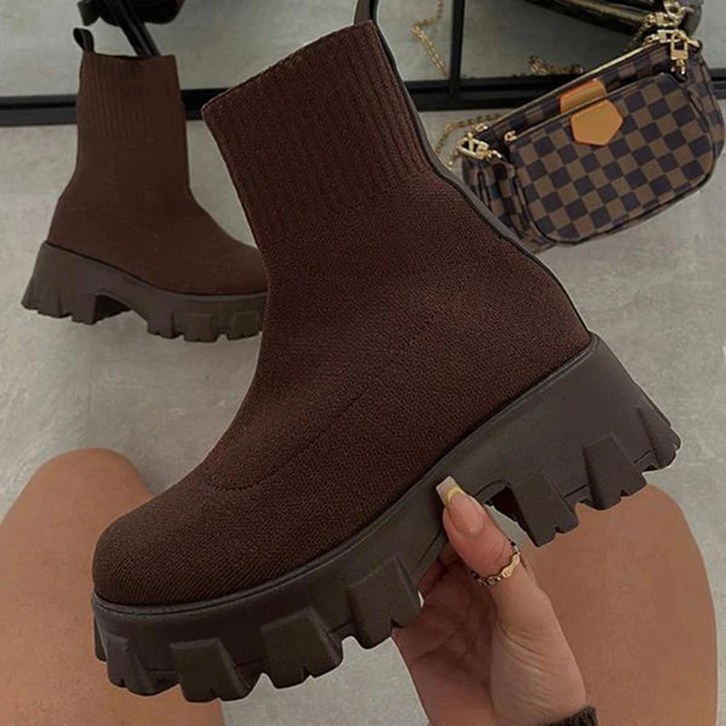 Women Boots Autumn Winter Boots Slip on Knitted Socks Shoes Women 2022 Platform Boots with Heels Botas De Mujer Female Botines