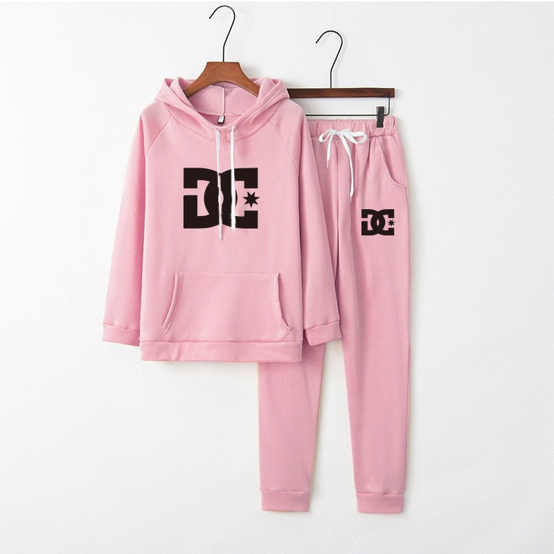 2022 New DC Printed Women'S Tracksuit Solid Color Sports Style Hooded Hoodies +Pants 2PCS Sets Clothing Windproof Woman Clothing