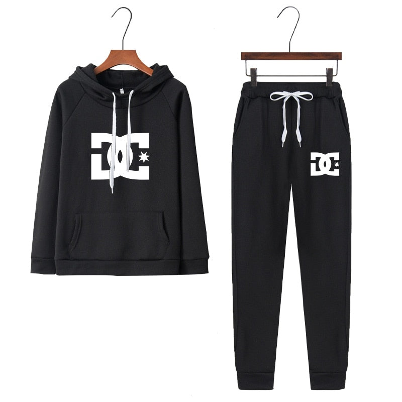 2022 New DC Printed Women'S Tracksuit Solid Color Sports Style Hooded Hoodies +Pants 2PCS Sets Clothing Windproof Woman Clothing