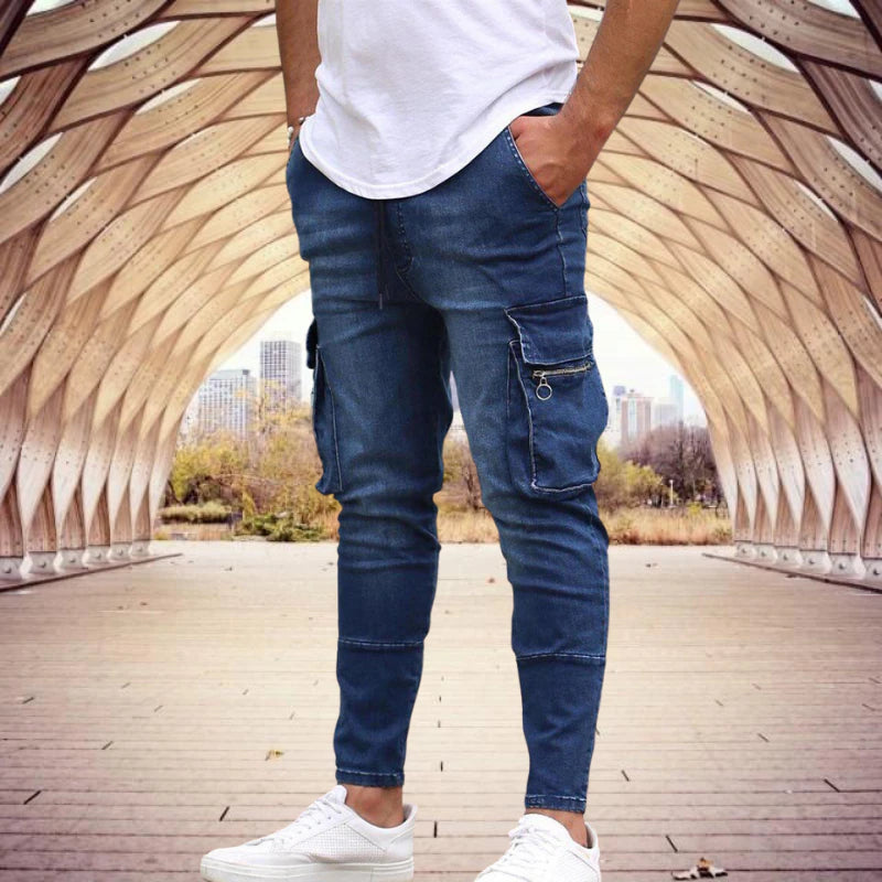 2022 New Men'S Slim Fit Stretch Jeans Casual Fashion Multi Pocket Denim Trousers Everyday Men'S Jeans Street Work Hip Hop Pants