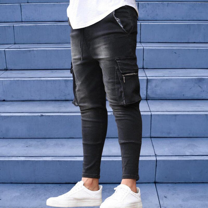 2022 New Men'S Slim Fit Stretch Jeans Casual Fashion Multi Pocket Denim Trousers Everyday Men'S Jeans Street Work Hip Hop Pants