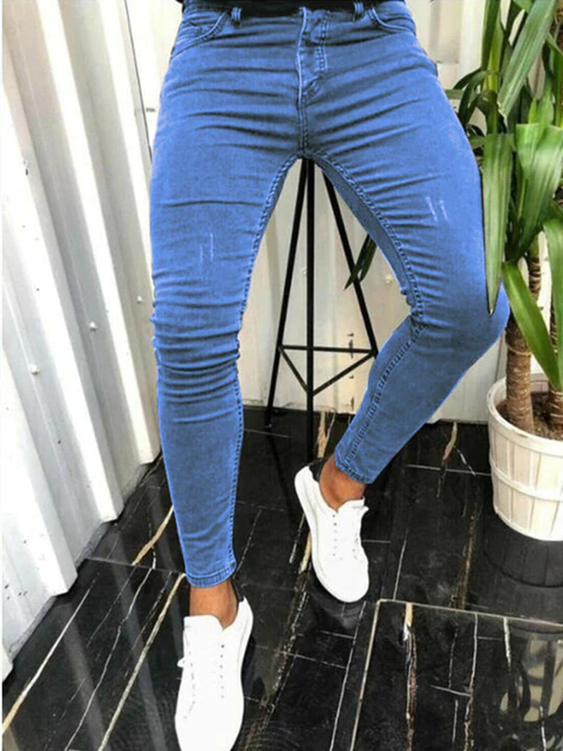 2023 New Men Skinny Jeans Blue Classic Elastic Harajuku Streetwear Casual Denim Pants Long High Quality Male Clothing