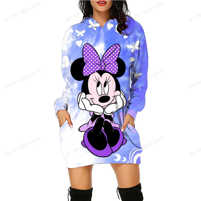 Minnie Mickey Mouse Women'S Dress 3D Dye Print Fashion Fall Winter Hoodie Casual Sexy Dress Loose Cartoon Kawaii Dress