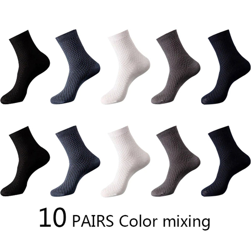 High Quality 10 Pairs/Lot Men Bamboo Fiber Socks Men Breathable Compression Long Socks Business Casual Male Large Size 38-45