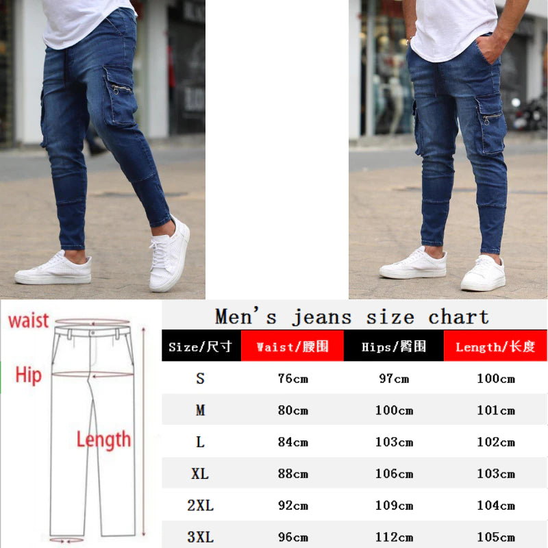 2022 New Men'S Slim Fit Stretch Jeans Casual Fashion Multi Pocket Denim Trousers Everyday Men'S Jeans Street Work Hip Hop Pants