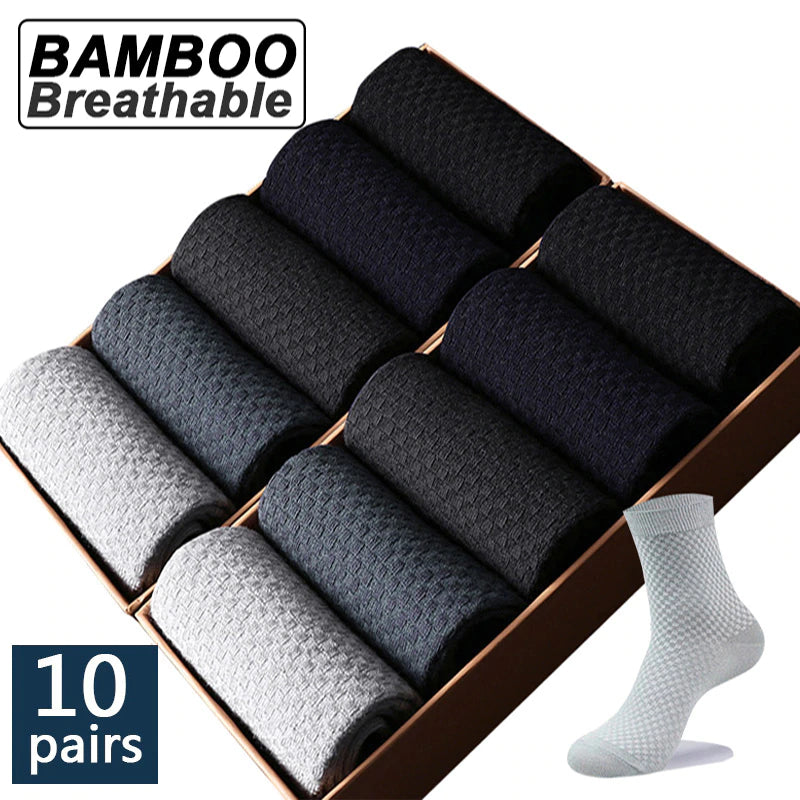 High Quality 10 Pairs/Lot Men Bamboo Fiber Socks Men Breathable Compression Long Socks Business Casual Male Large Size 38-45