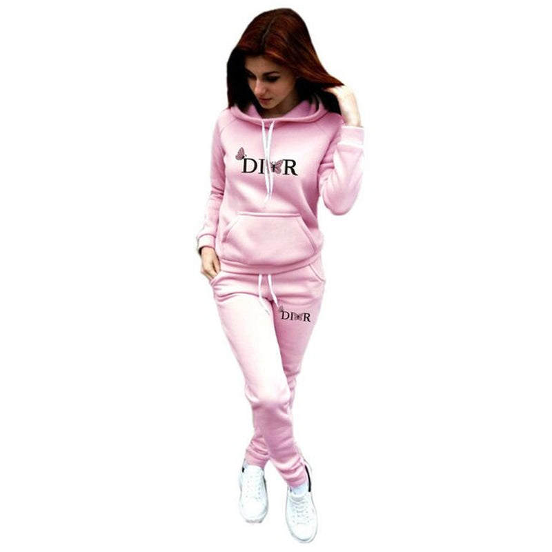 Couple Winter Butterfly Letter Printed Hoodie Tracksuit Men Women Elegant Brand Sweatshirt and Pants Fleece 2 Pic Set Clothing