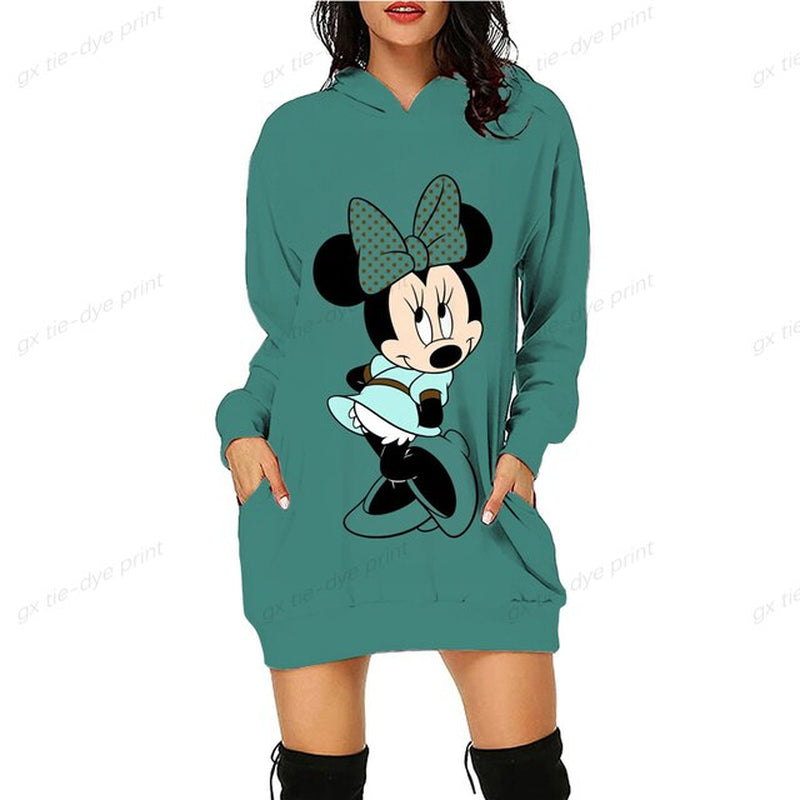 Minnie Mickey Mouse Women'S Dress 3D Dye Print Fashion Fall Winter Hoodie Casual Sexy Dress Loose Cartoon Kawaii Dress