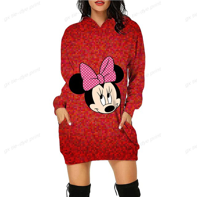 Minnie Mickey Mouse Women'S Dress 3D Dye Print Fashion Fall Winter Hoodie Casual Sexy Dress Loose Cartoon Kawaii Dress