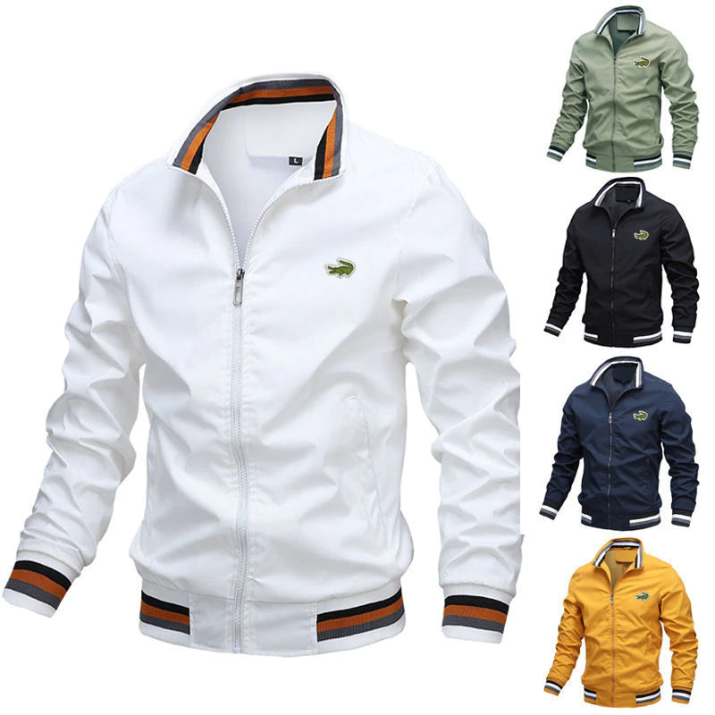 2022 Embroidery  Autumn and Winter Men'S Stand Collar Casual Zipper Jacket Outdoor Sports Coat Windbreaker Jacket for Men