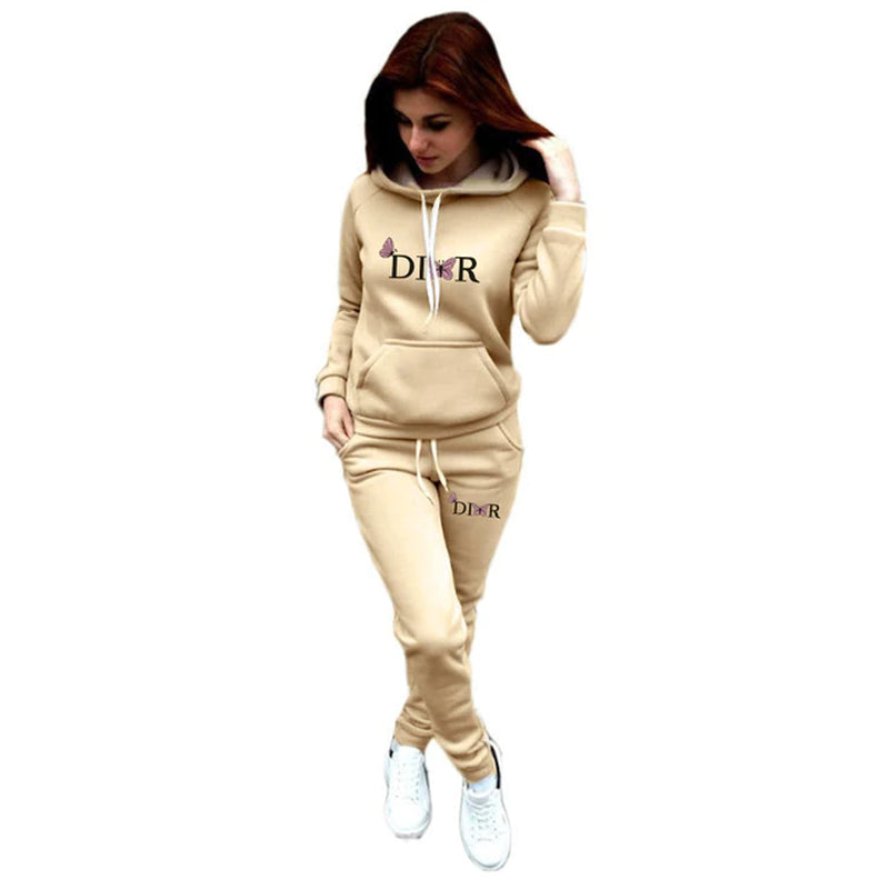 Couple Winter Butterfly Letter Printed Hoodie Tracksuit Men Women Elegant Brand Sweatshirt and Pants Fleece 2 Pic Set Clothing