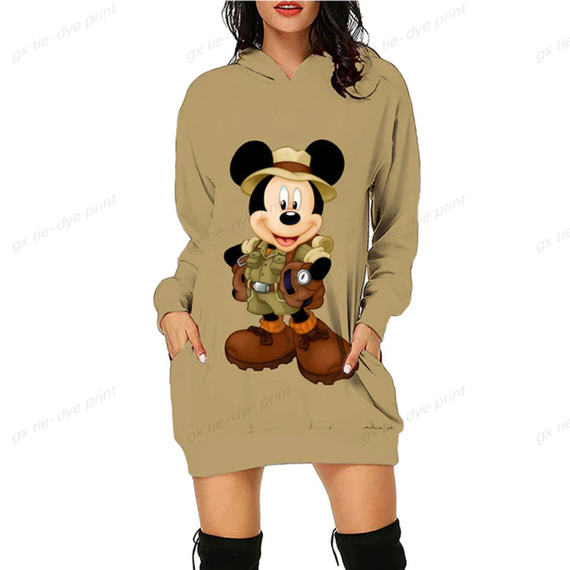 Minnie Mickey Mouse Women'S Dress 3D Dye Print Fashion Fall Winter Hoodie Casual Sexy Dress Loose Cartoon Kawaii Dress