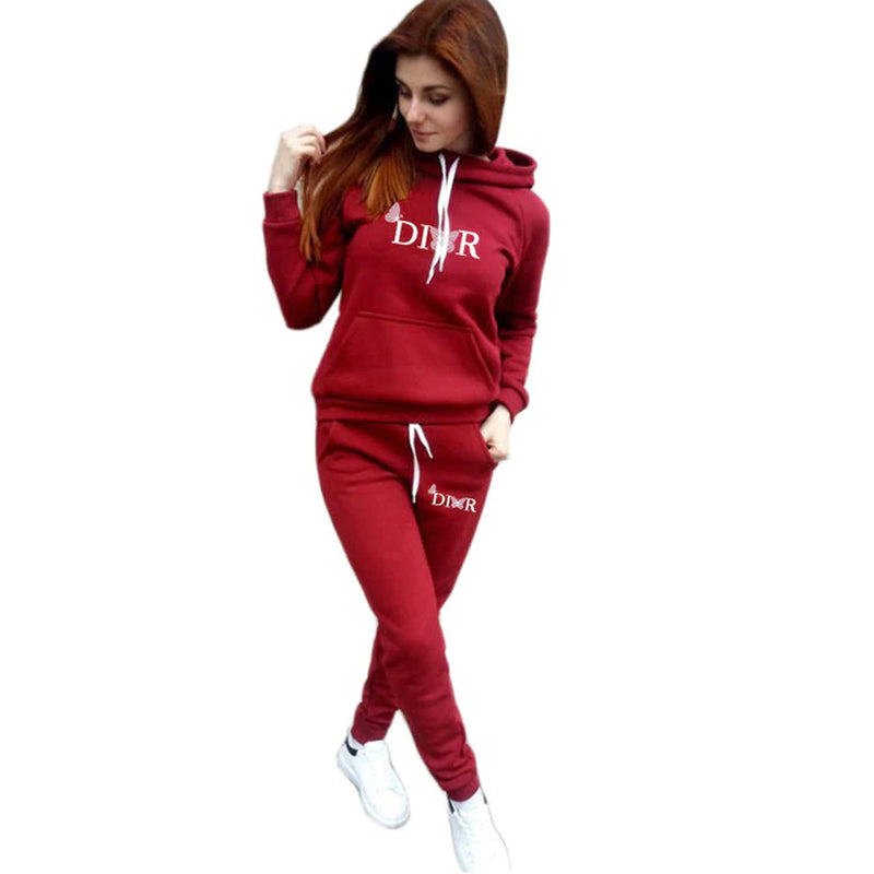 Couple Winter Butterfly Letter Printed Hoodie Tracksuit Men Women Elegant Brand Sweatshirt and Pants Fleece 2 Pic Set Clothing